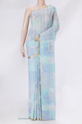 Multi Color Mysore Chiffon Saree with Embroidery on the body and Zari Border.  displayed on a mannequin