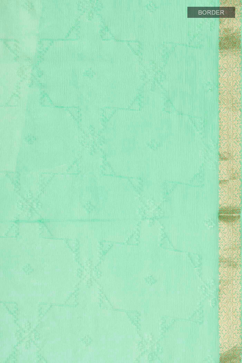 Border image of Green Mysore Chiffon Saree with Embroidery on the body and Zari Border