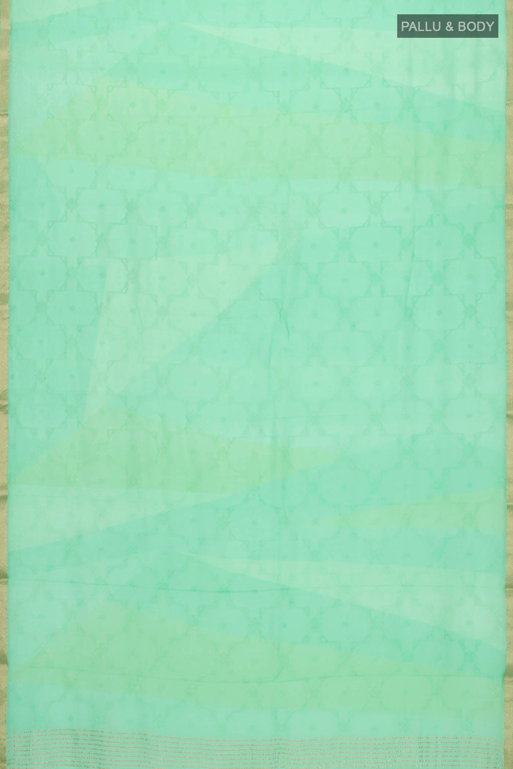 Flat view of Green Mysore Chiffon Saree with Embroidery on the body and Zari Border