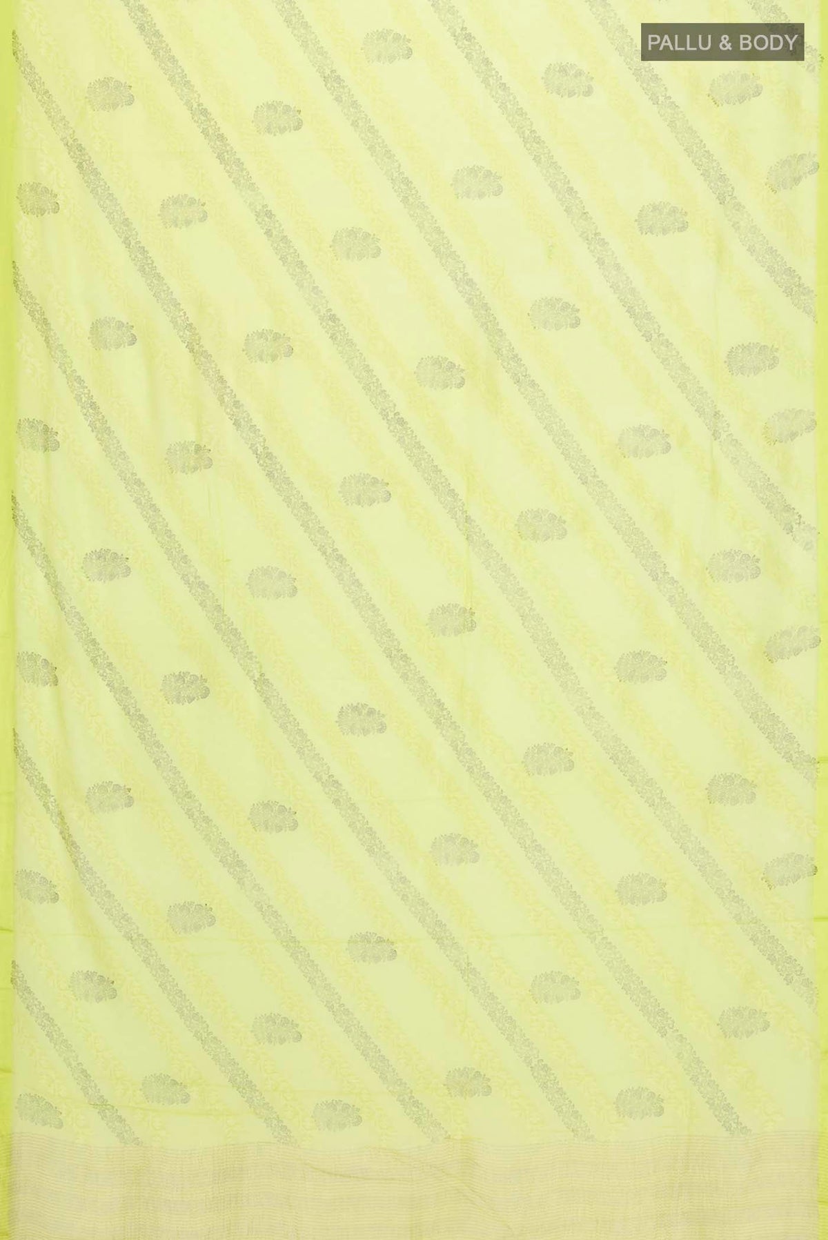 Flat view of Green Mysore Chiffon Saree with Embroidery on the body and Zari Border