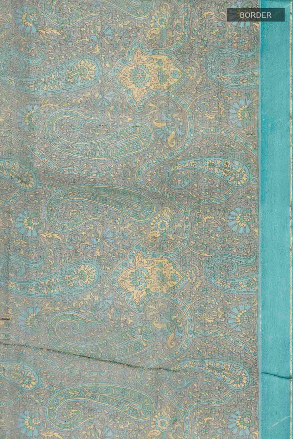 Border image of Green Mysore Chiffon Saree with Printed design on the body and Plain Border