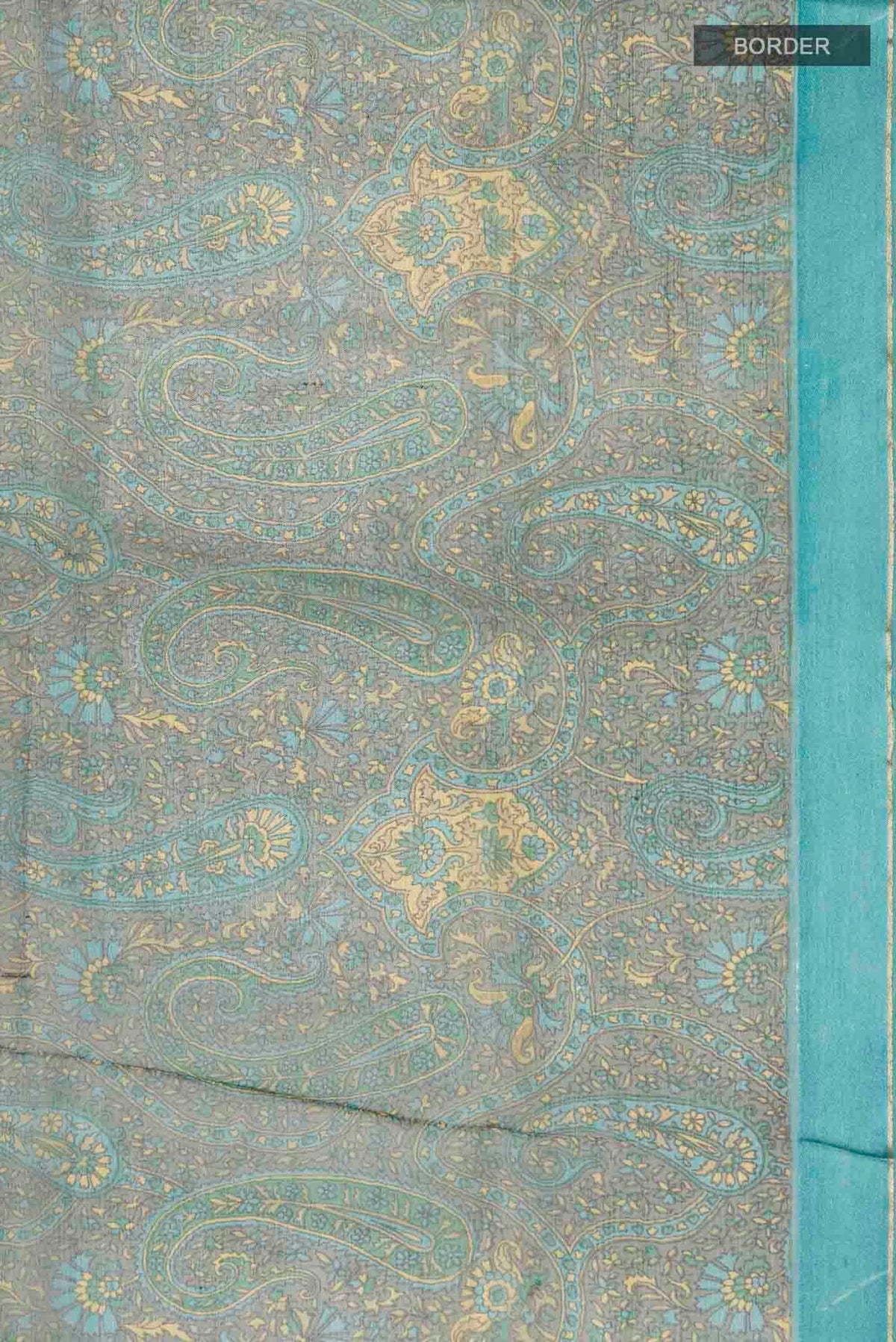 Border image of Green Mysore Chiffon Saree with Printed design on the body and Plain Border