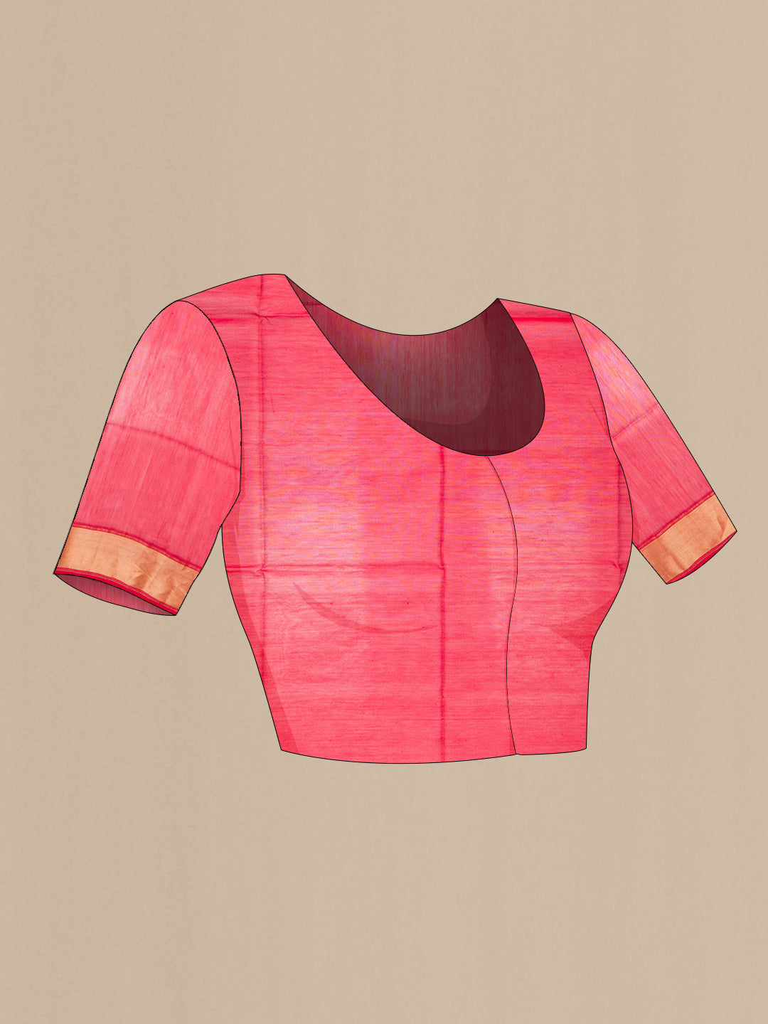 Close up image of the blouse of Orange Dual Tone Maheshwari Silk Cotton Saree with Plain Body and Zari Border. 