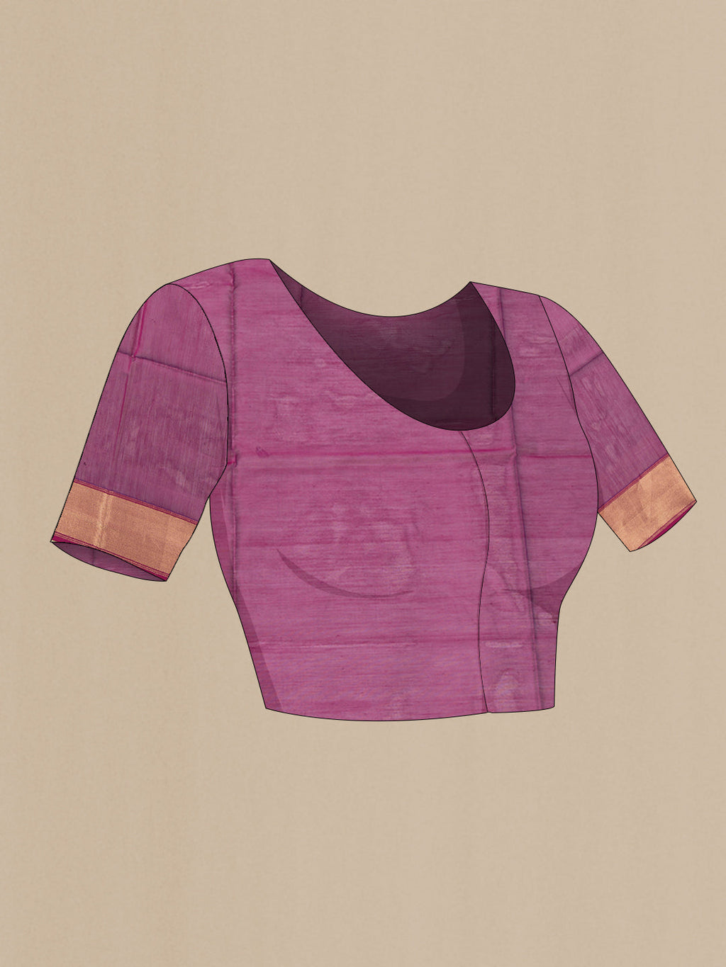 Close up image of the blouse of Purple Dual Tone Maheshwari Silk Saree with Stripes on the body and Zari Border. 