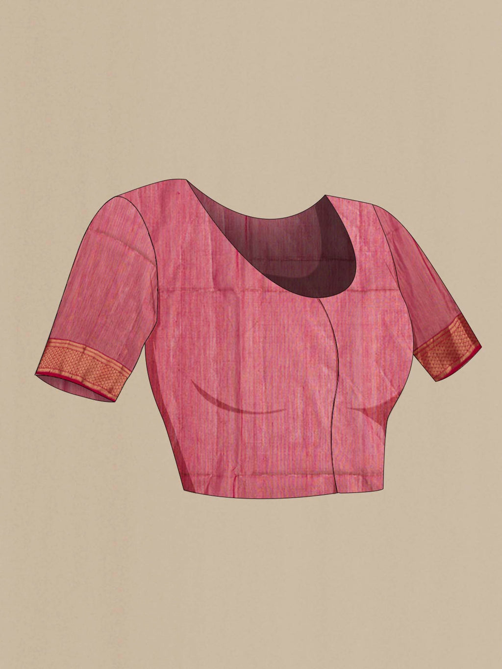 Close up image of the blouse of Maroon Maheshwari Silk Saree with Zari Butta on the body and Zari Border