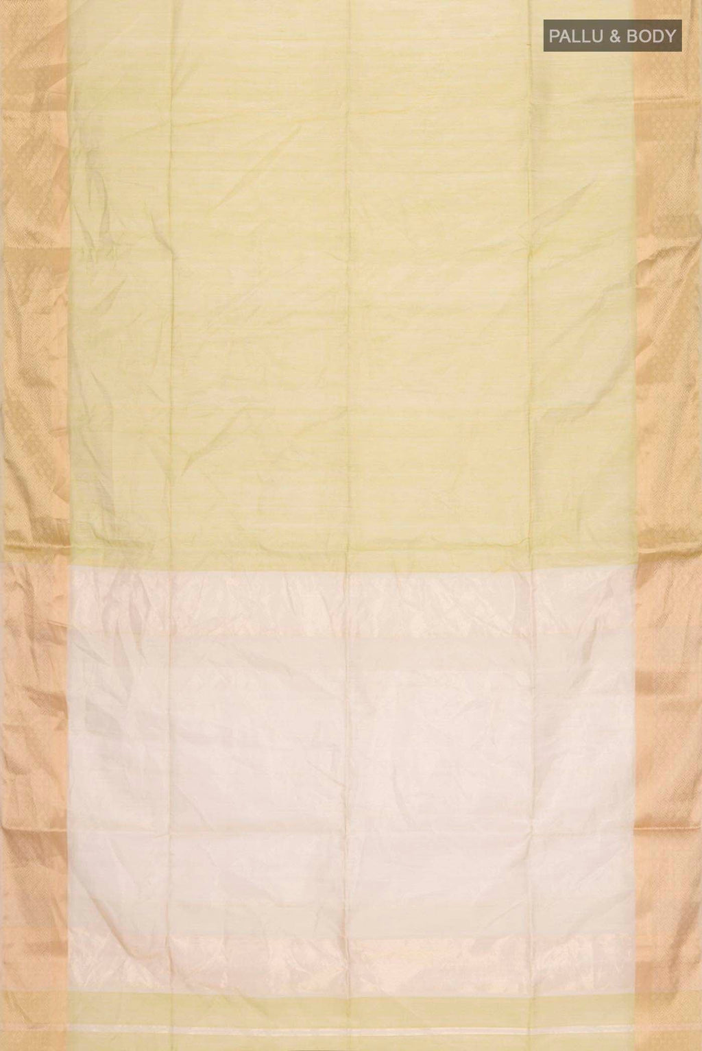 Flat view of Green Maheshwari Silk Saree with Plain Body and Zari Border