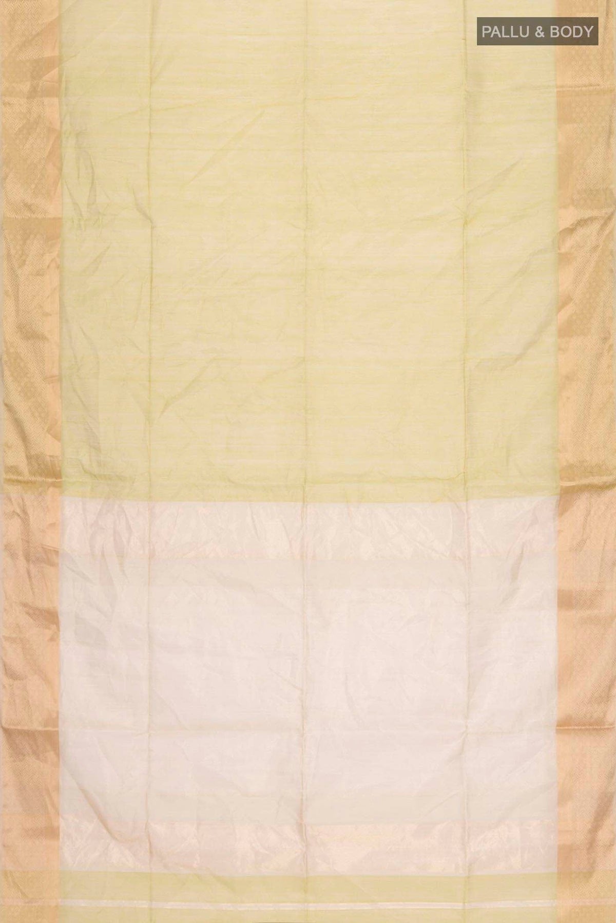 Flat view of Green Maheshwari Silk Saree with Plain Body and Zari Border