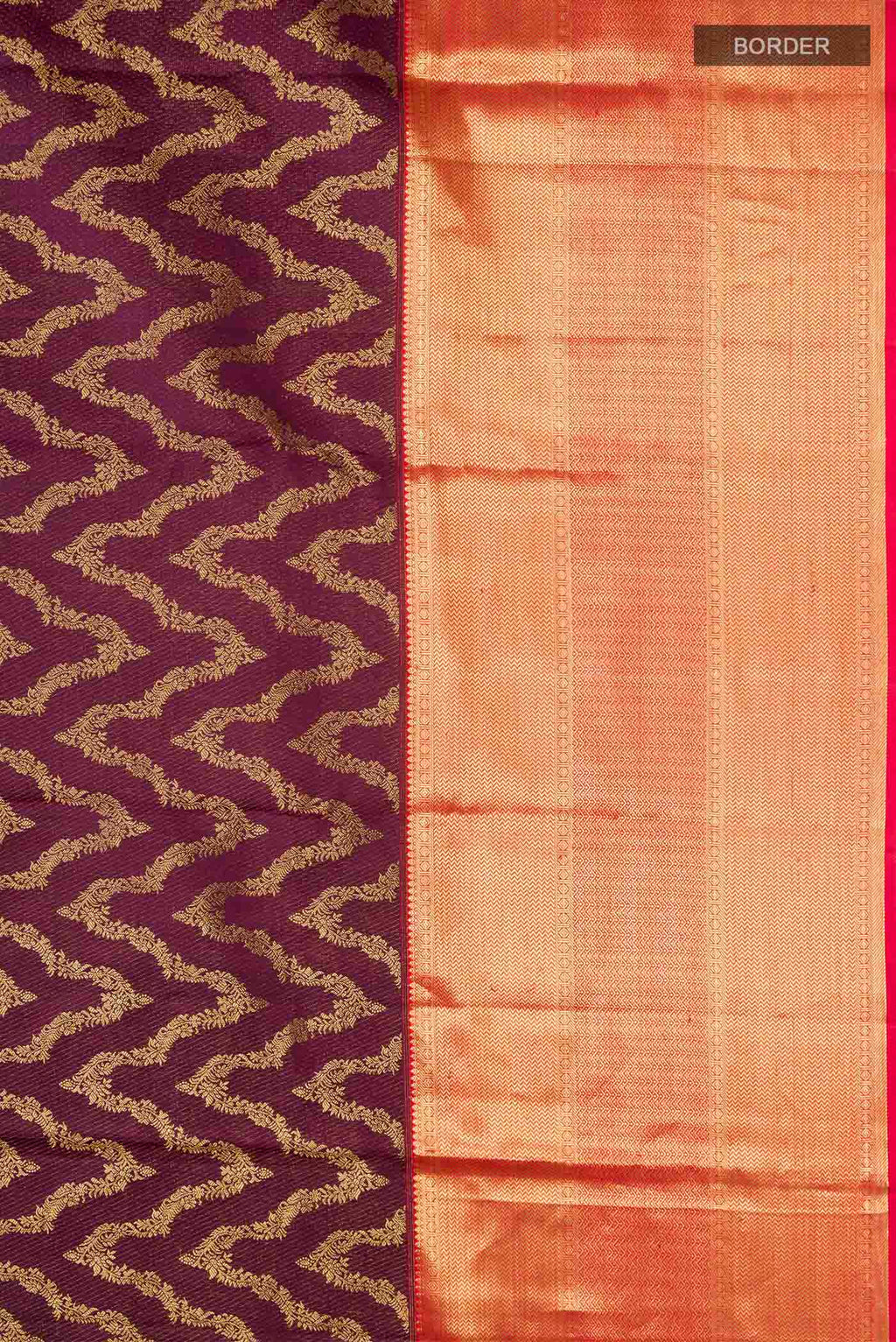 Border image of Burgundy Kanchipuram Silk Saree with Zari Brocade on the body and Zari Border
