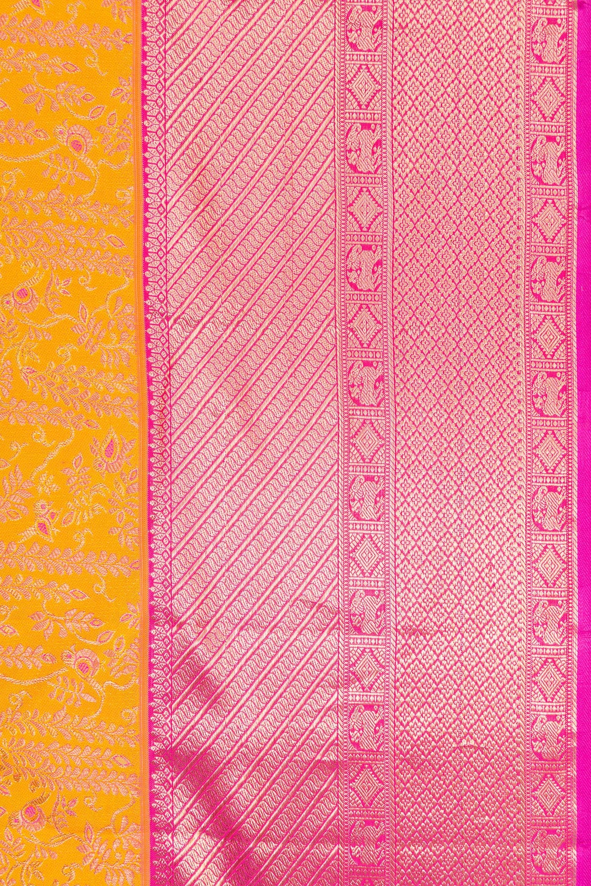 Border image of Yellow Dual Tone Kanchipuram Silk Saree with Zari Brocade on the body and Zari Border. 