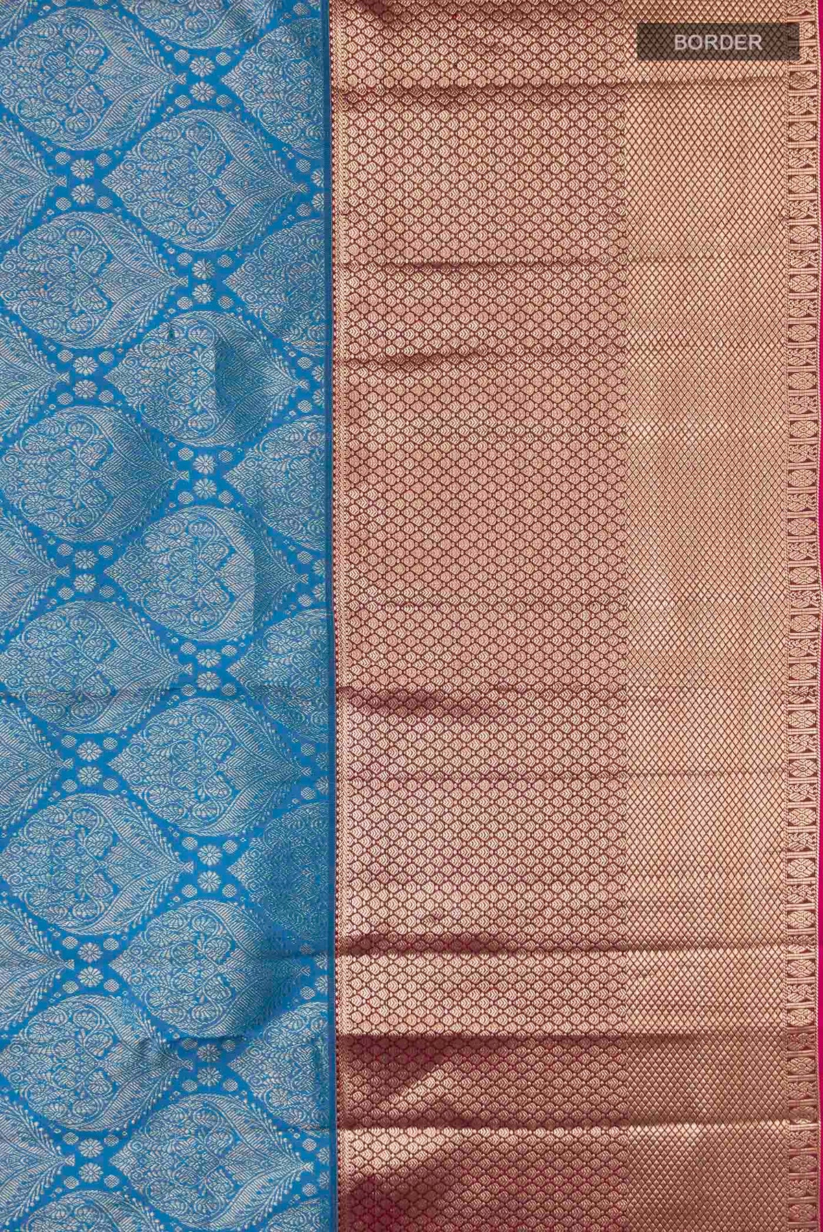 Border image of Blue Kanchipuram Silk Saree with Zari Brocade on the body and Zari Border