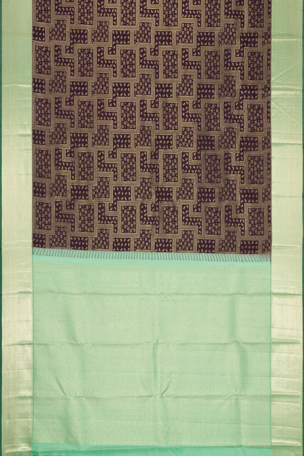 Flat view of Coffee Brown Dual Tone Kanchipuram Silk Saree with Zari Brocade on the body and Zari Border. 