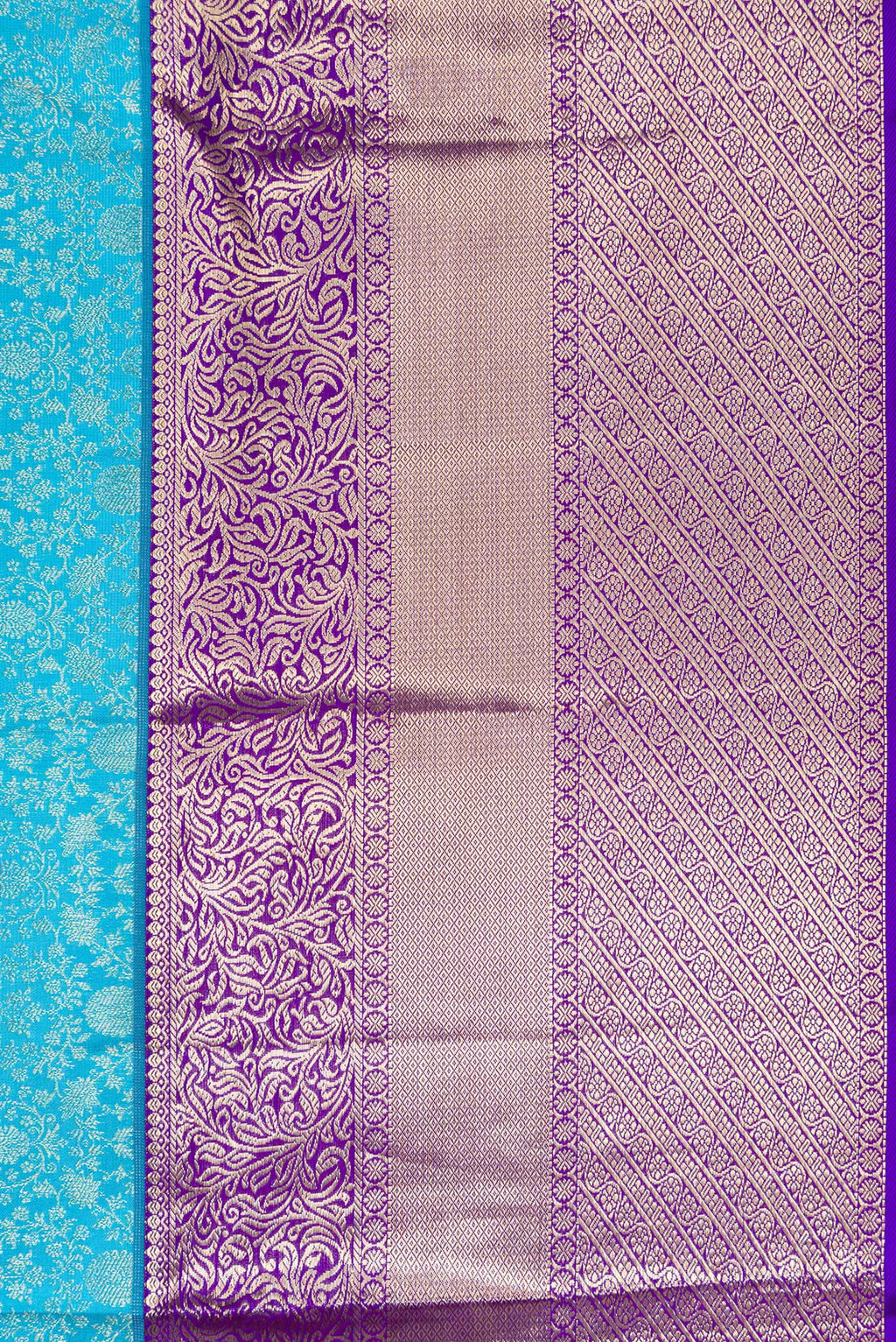 Border image of Sky Blue Dual Tone Kanchipuram Silk Saree with Zari Brocade on the body and Fancy Border. 