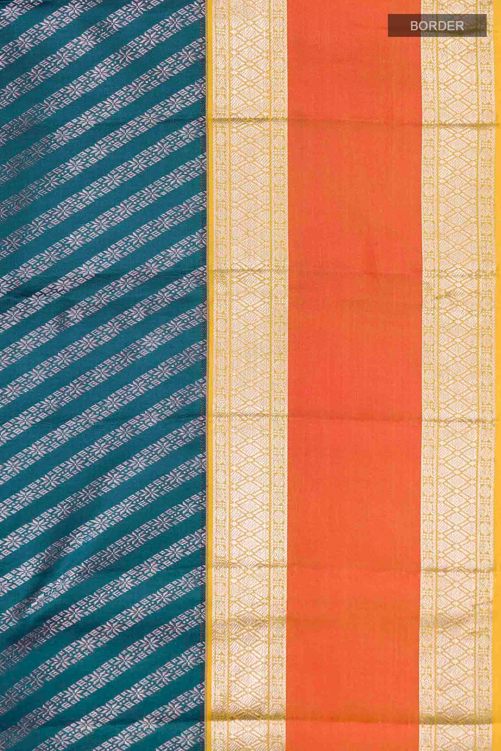 Border image of Blue Kanchipuram Silk Saree with Zari Brocade on the body and Zari Border