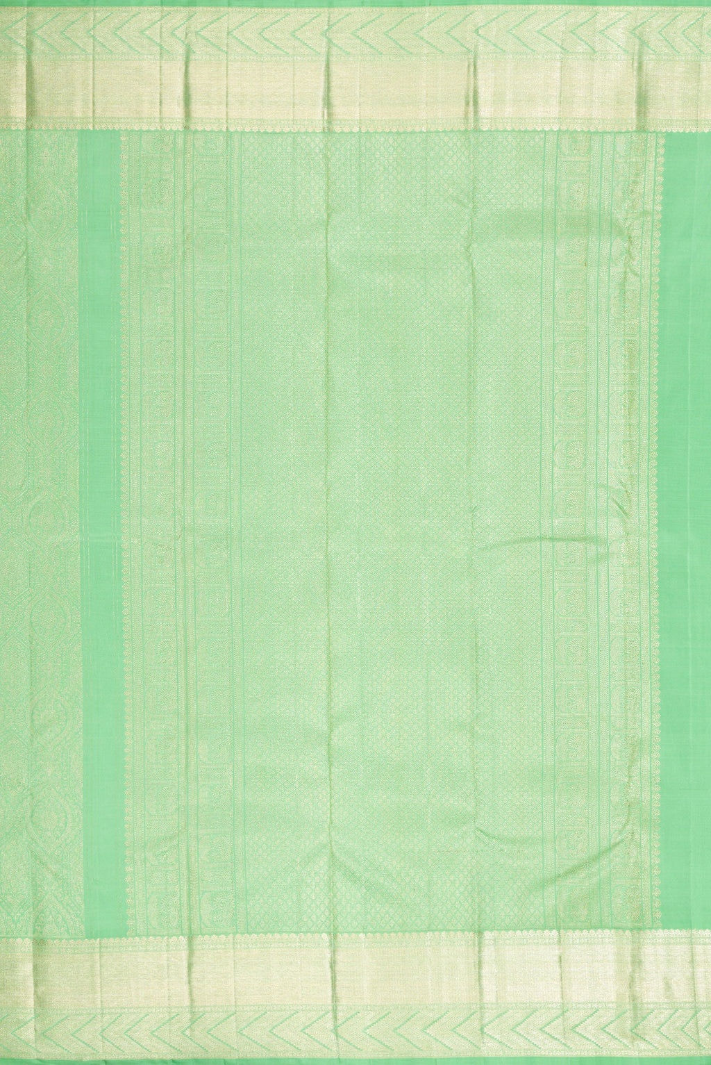 Close up image of the pallu of Light Green Dual Tone Kanchipuram Silk Saree with Zari Brocade on the body and Zari Border. 