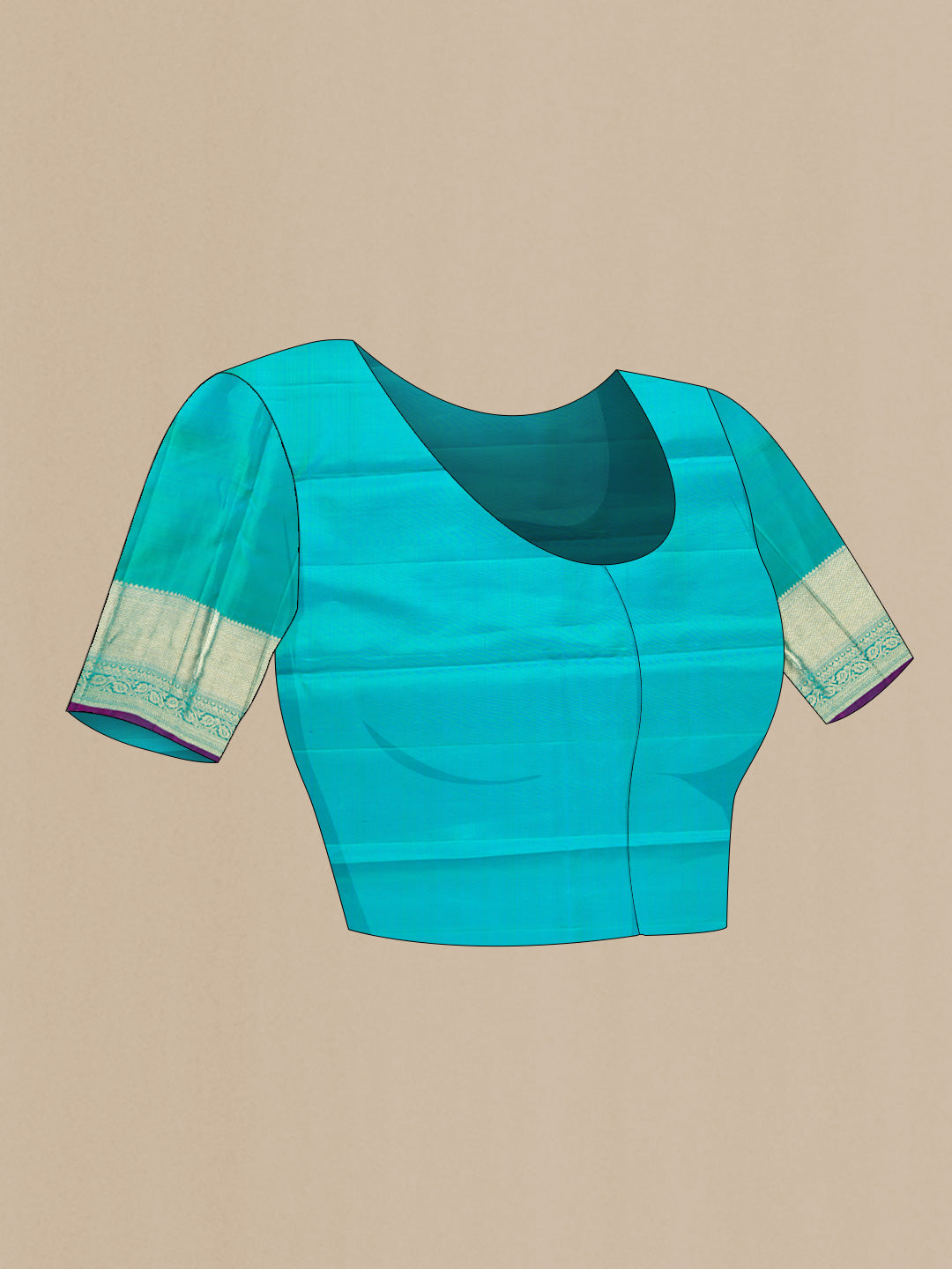 Close up image of the blouse of Blue Kanchipuram Silk Saree with Zari Butta on the body and Zari Border