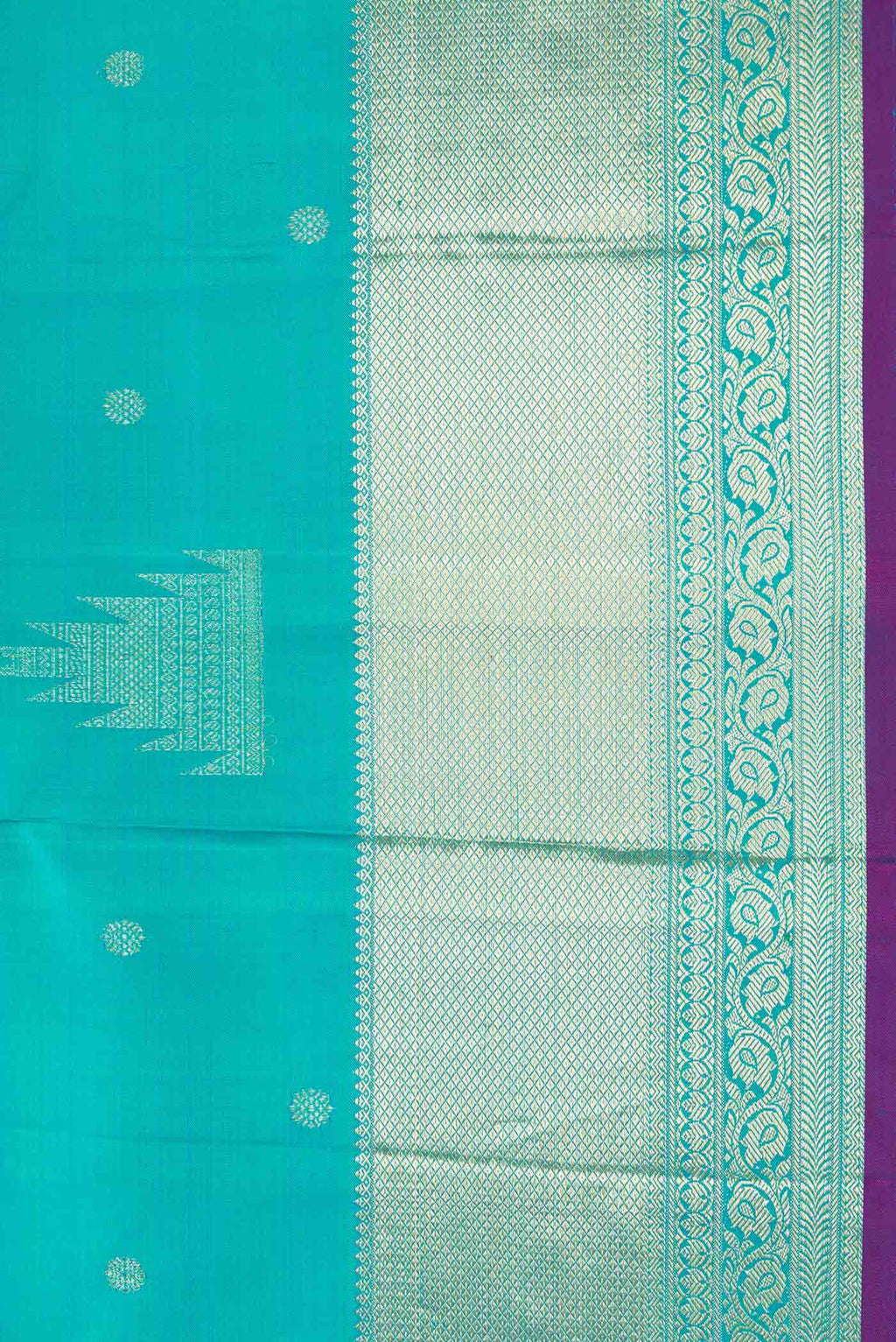 Border image of Blue Kanchipuram Silk Saree with Zari Butta on the body and Zari Border