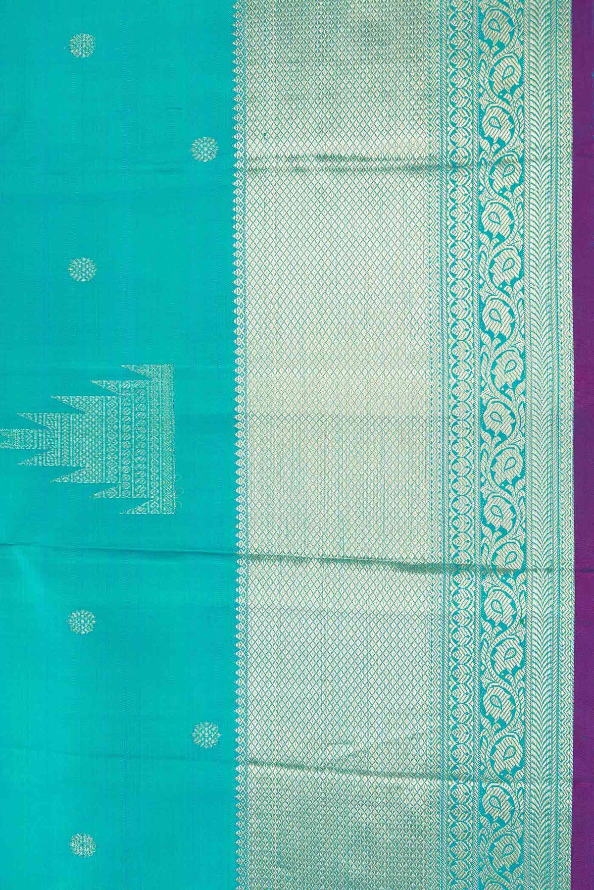Border image of Blue Kanchipuram Silk Saree with Zari Butta on the body and Zari Border