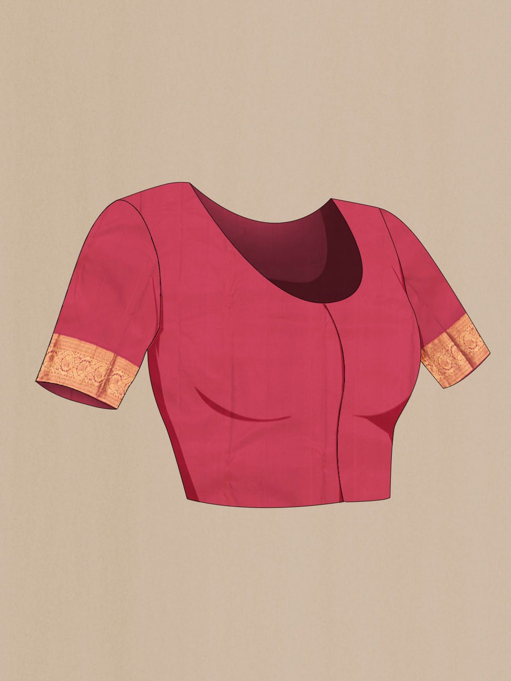 Close up image of the blouse of Pink Kanchipuram Silk Saree with Zari Brocade on the body and Zari Border