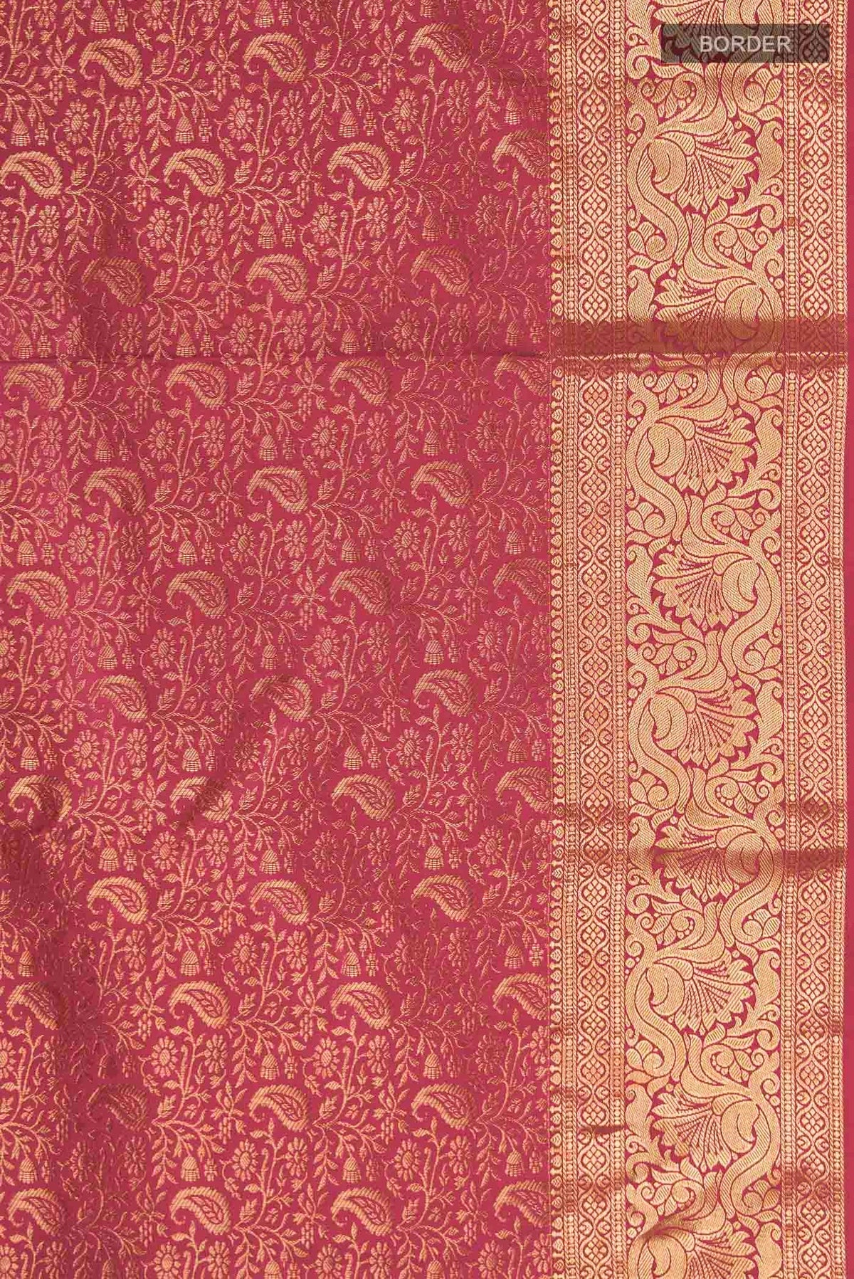 Border image of Pink Kanchipuram Silk Saree with Zari Brocade on the body and Zari Border