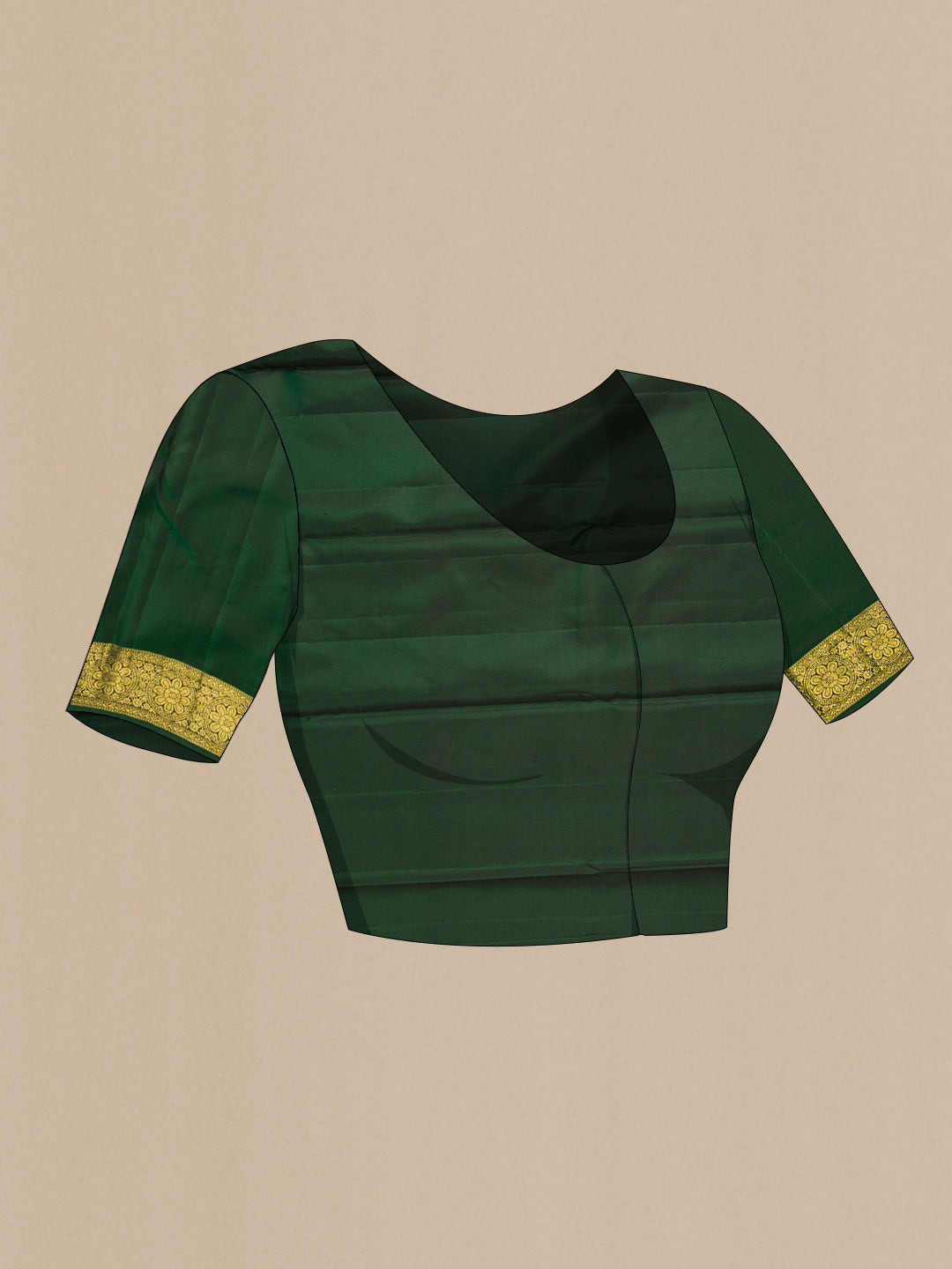 Close up image of the blouse of Green Dual Tone Kanjivaram Silk Saree with Zari Brocade on the body and Zari Border. 