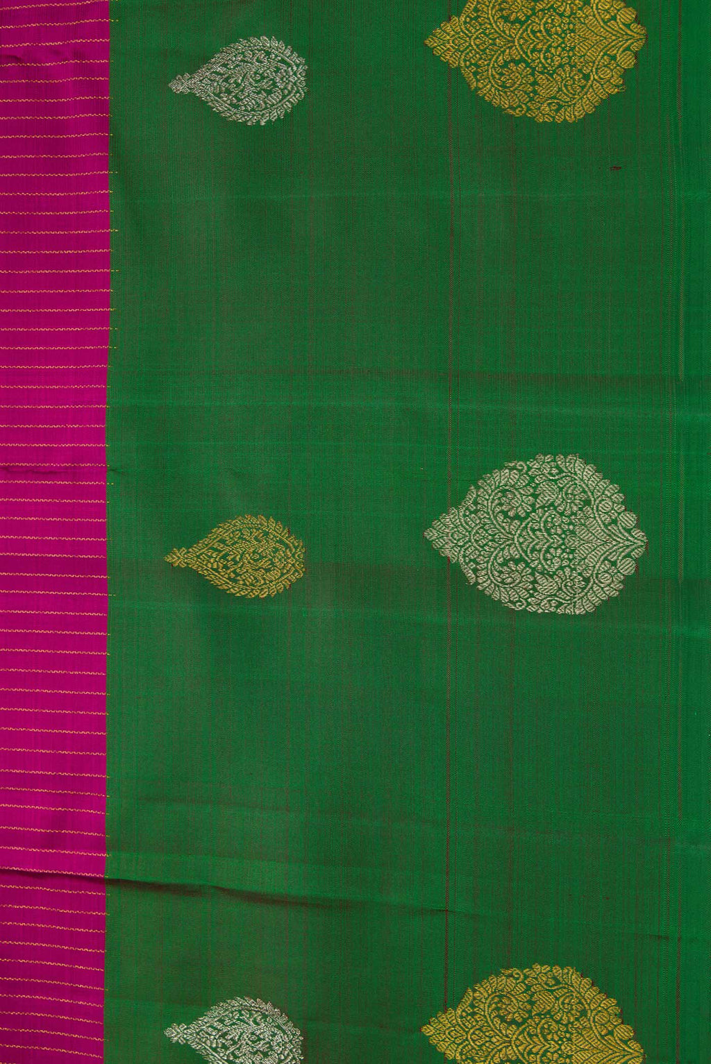 Border image of Magenta Kanchipuram Silk Saree with Stripes on the body and One Side Border