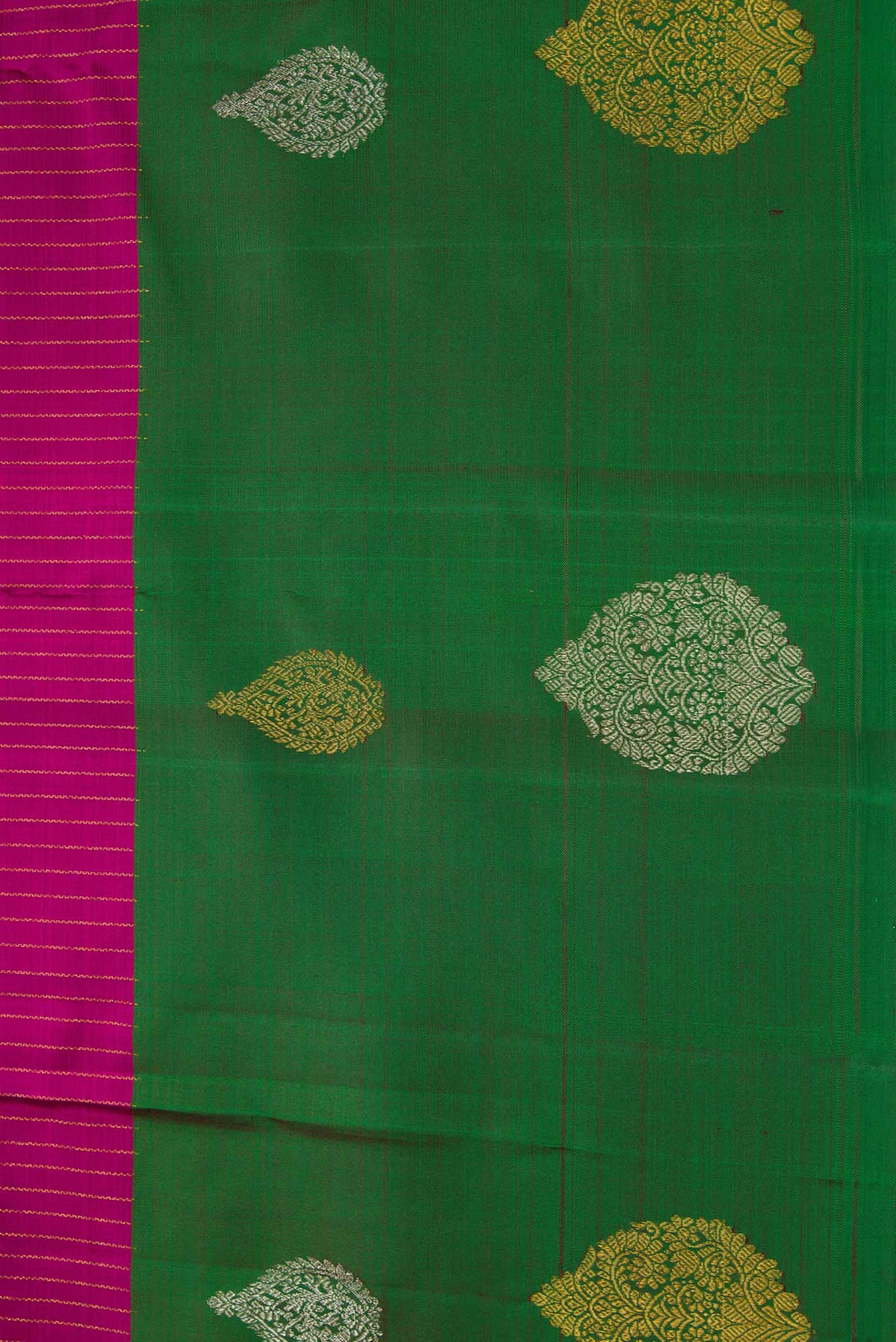 Border image of Magenta Kanchipuram Silk Saree with Stripes on the body and One Side Border