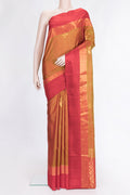 Mehandi Green Dual Tone Soft Silk Saree with Zari Butta on the body and Zari Border.  displayed on a mannequin