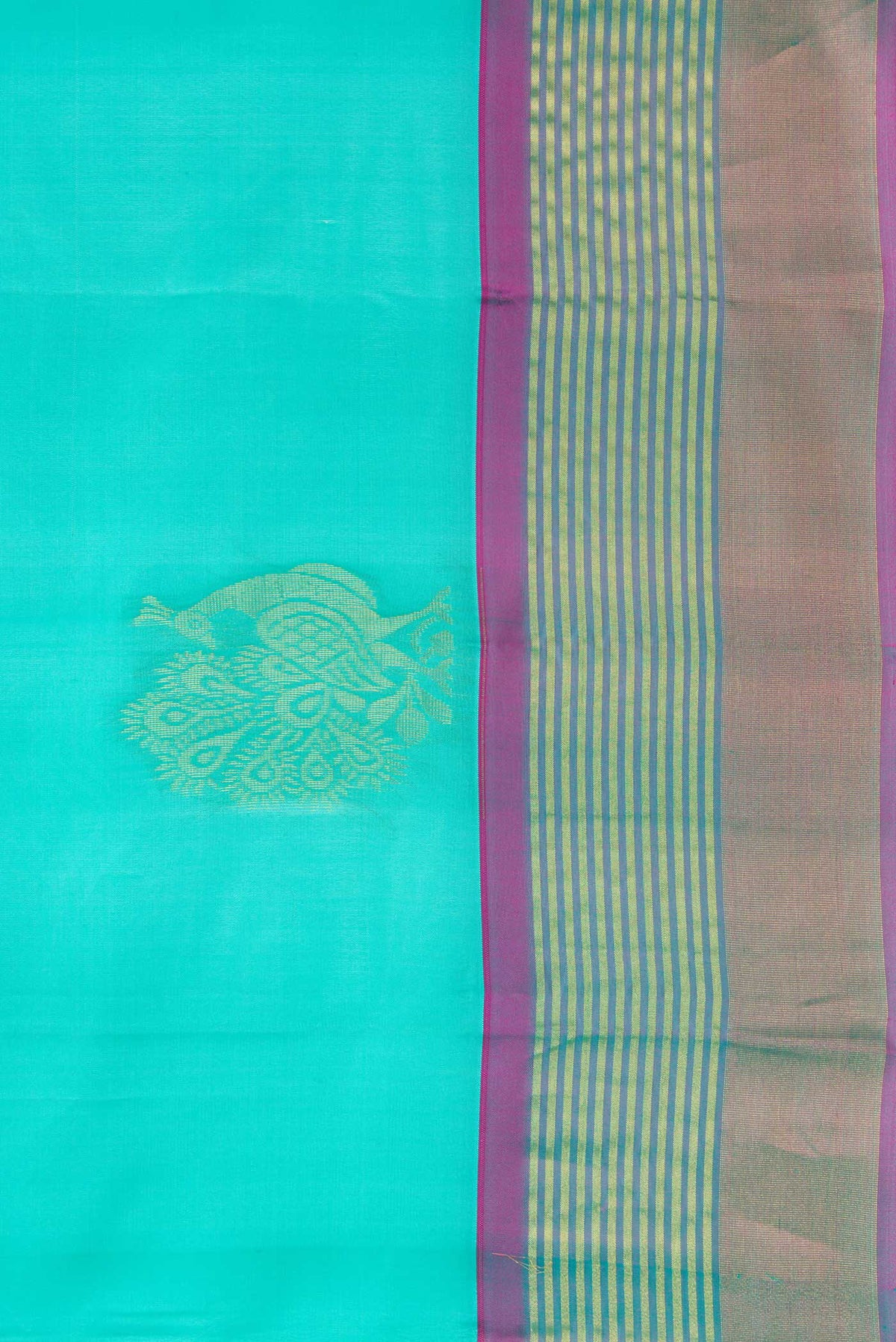Border image of Sky Blue Dual Tone Soft Silk Saree with Zari Butta on the body and Zari Border. 