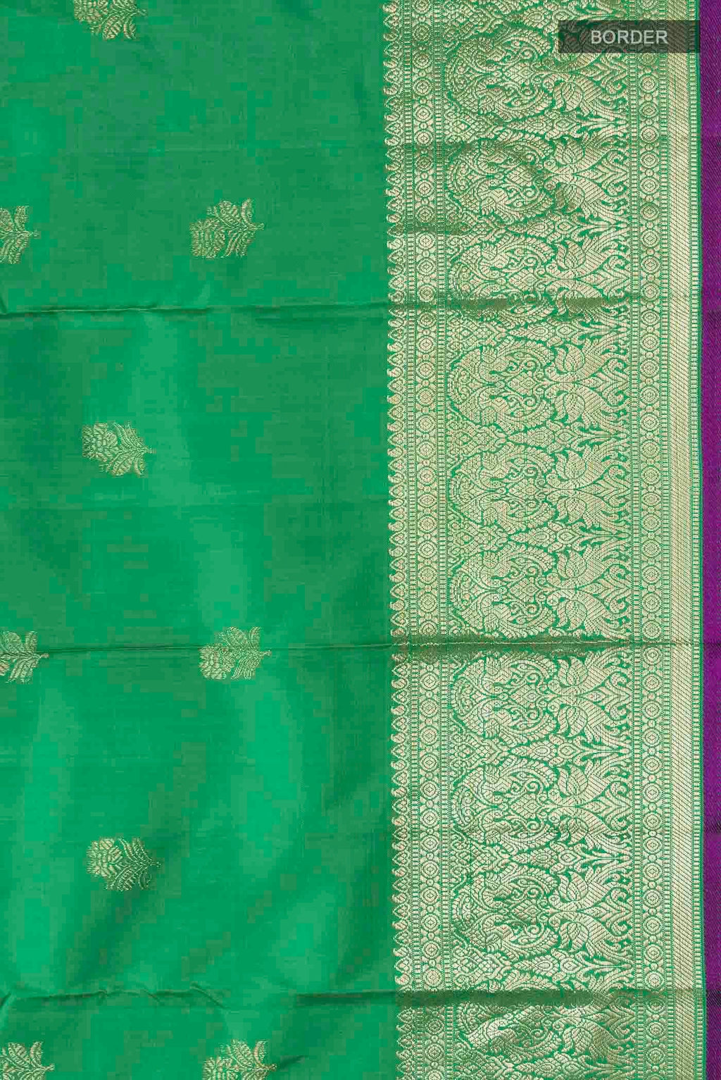 Border image of Green Kanchipuram Silk Saree with Zari Butta on the body and Zari Border
