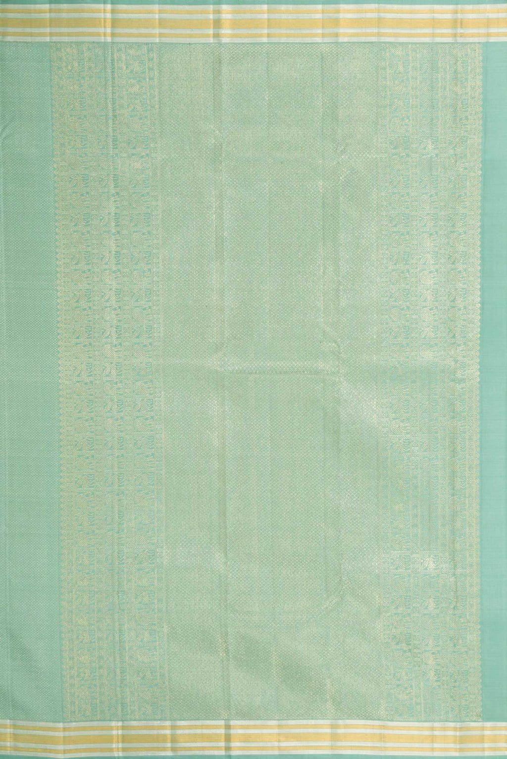 Close up image of the pallu of Light Blue Kanchipuram Silk Saree with Zari Brocade on the body and Zari Border