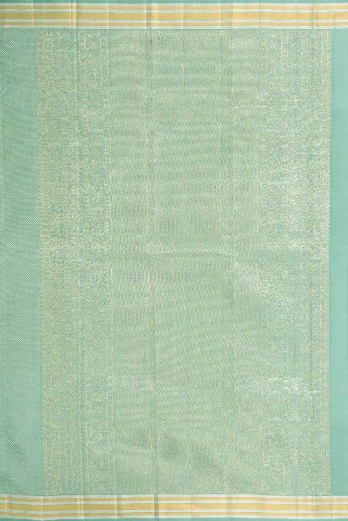 Close up image of the pallu of Light Blue Kanchipuram Silk Saree with Zari Brocade on the body and Zari Border