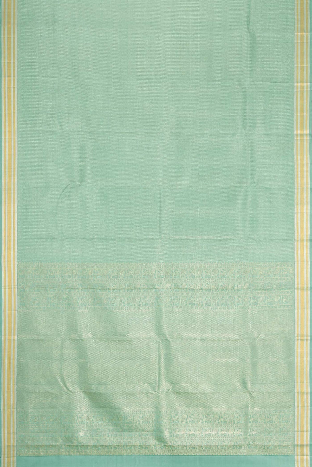 Flat view of Light Blue Kanchipuram Silk Saree with Zari Brocade on the body and Zari Border