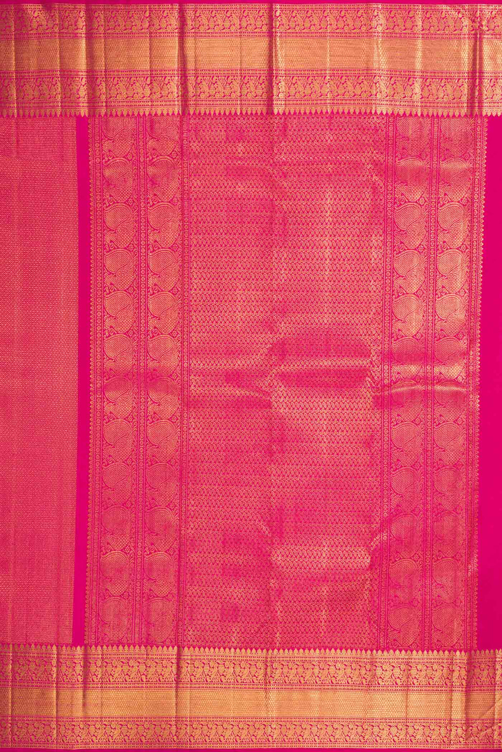 Close up image of the pallu of Pink Dual Tone Kanchipuram Silk Saree with Zari Brocade on the body and Zari Border