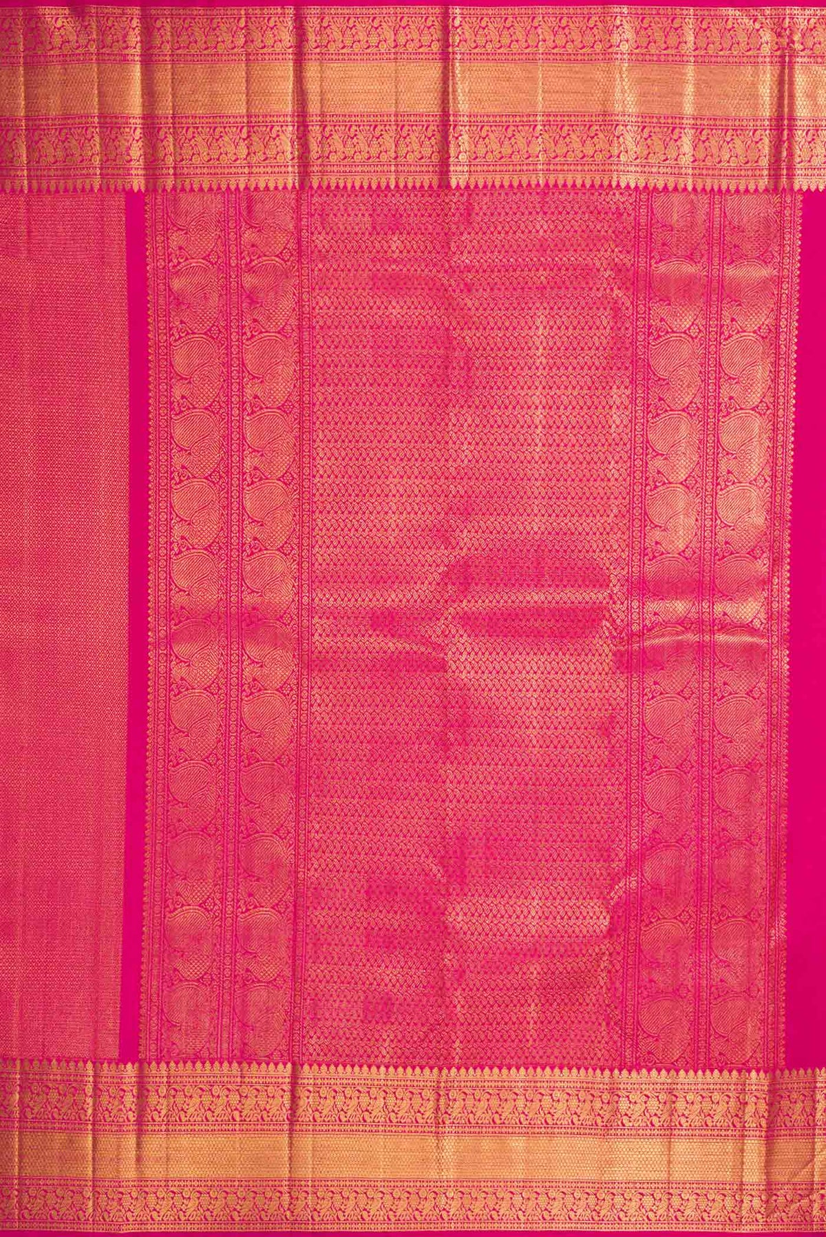 Close up image of the pallu of Pink Dual Tone Kanchipuram Silk Saree with Zari Brocade on the body and Zari Border