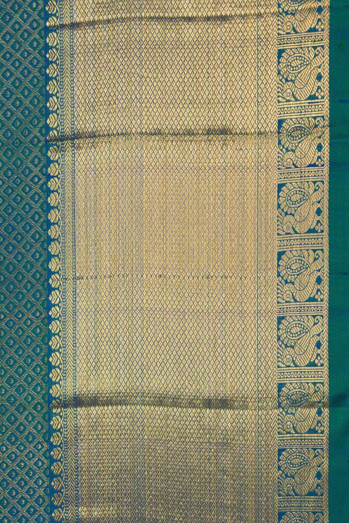 Border image of Peacock Blue Dual Tone Kanchipuram Silk Saree with Zari Brocade on the body and Zari Border