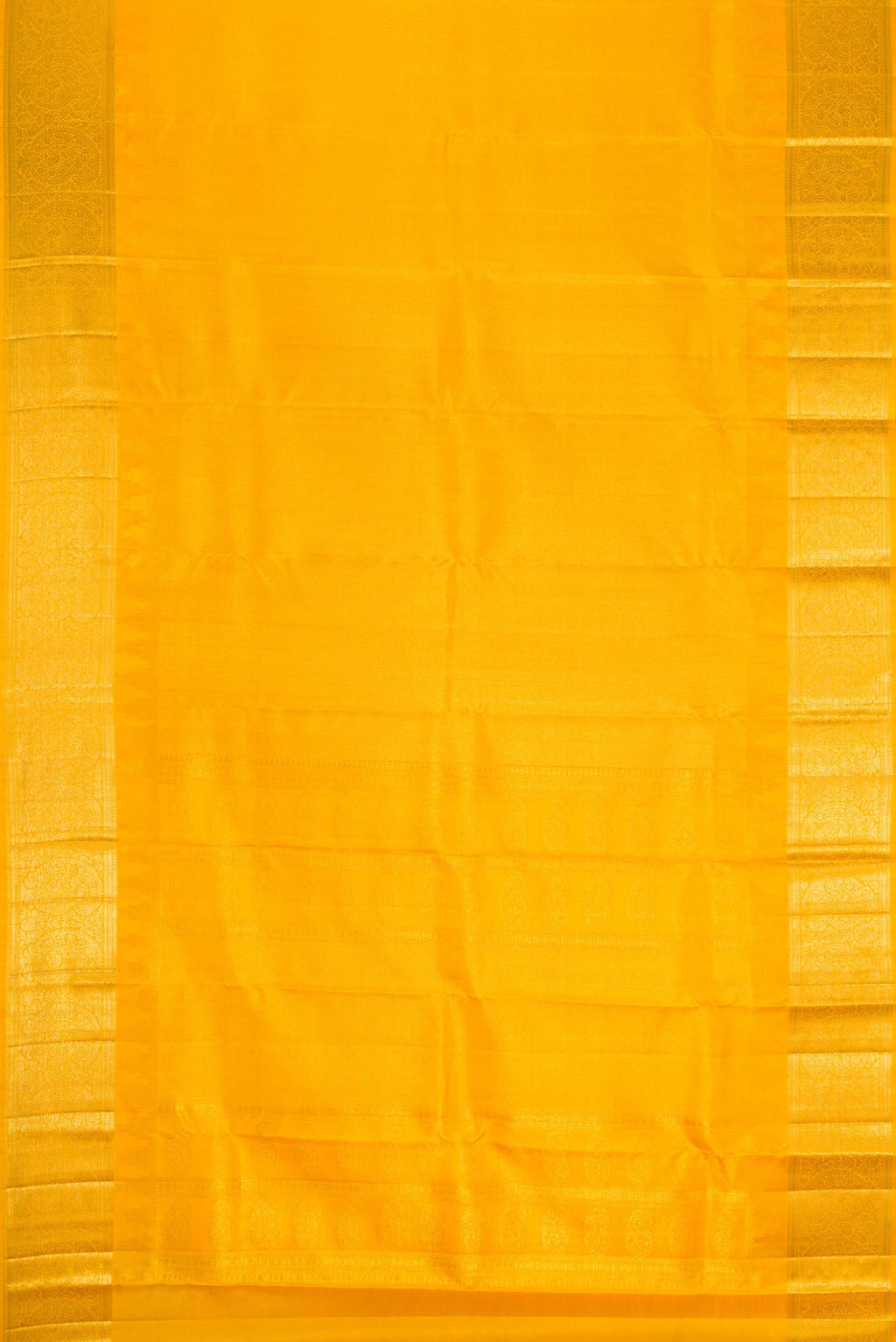 Flat view of Mustard Dual Tone Kanchipuram Silk Saree with Zari Brocade on the body and Zari Border