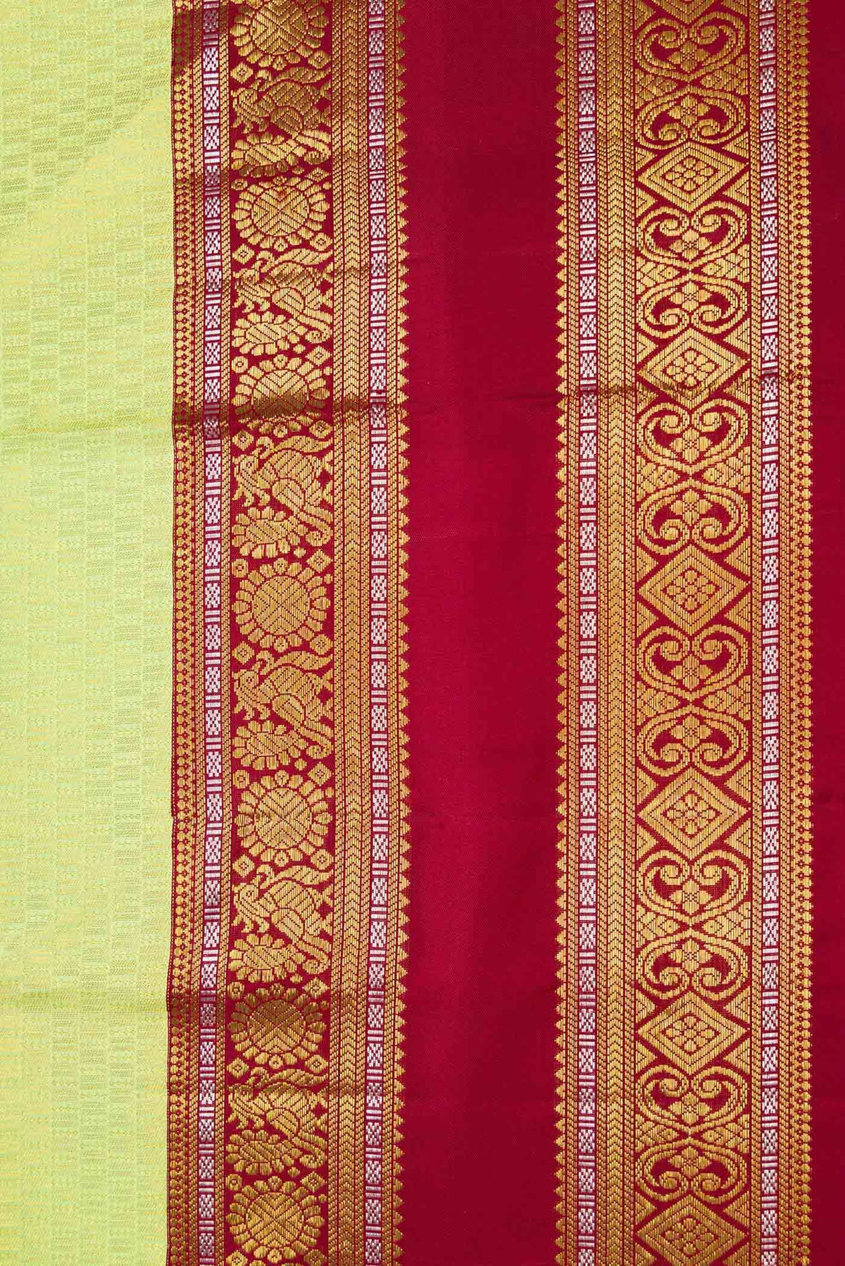 Border image of Green Kanchipuram Silk Saree with Zari Brocade on the body and Zari Border