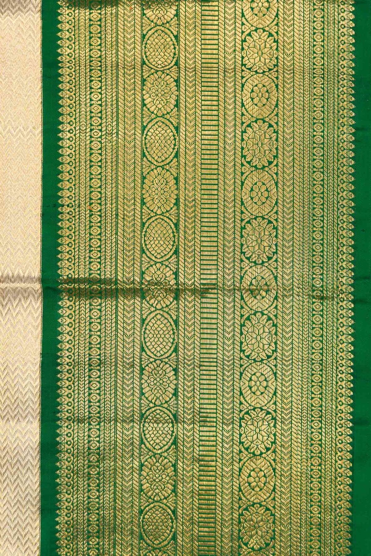 Border image of Gold Dual Tone Kanchipuram Tissue Silk Saree with Zari Brocade on the body and Zari Border
