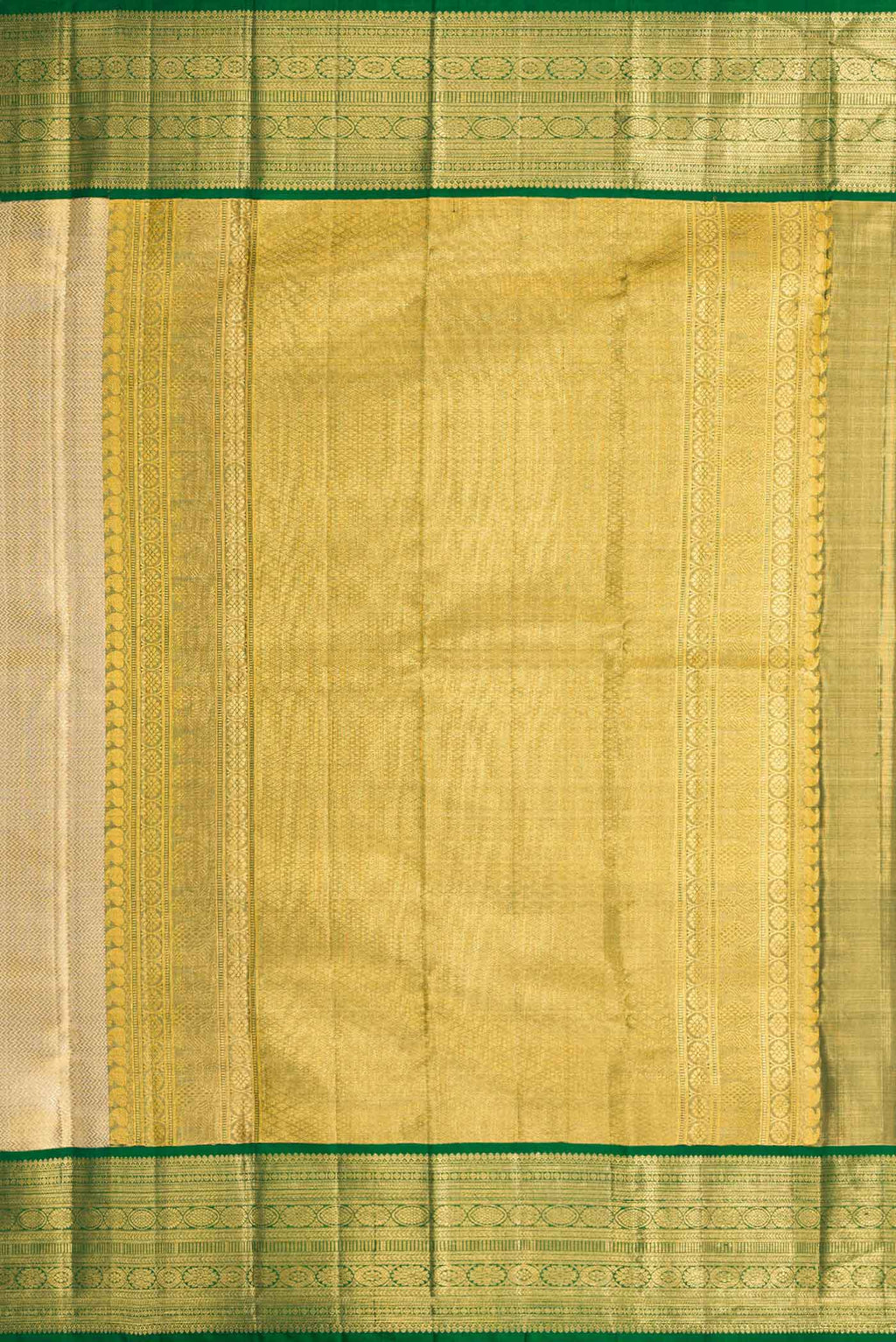 Close up image of the pallu of Gold Dual Tone Kanchipuram Tissue Silk Saree with Zari Brocade on the body and Zari Border