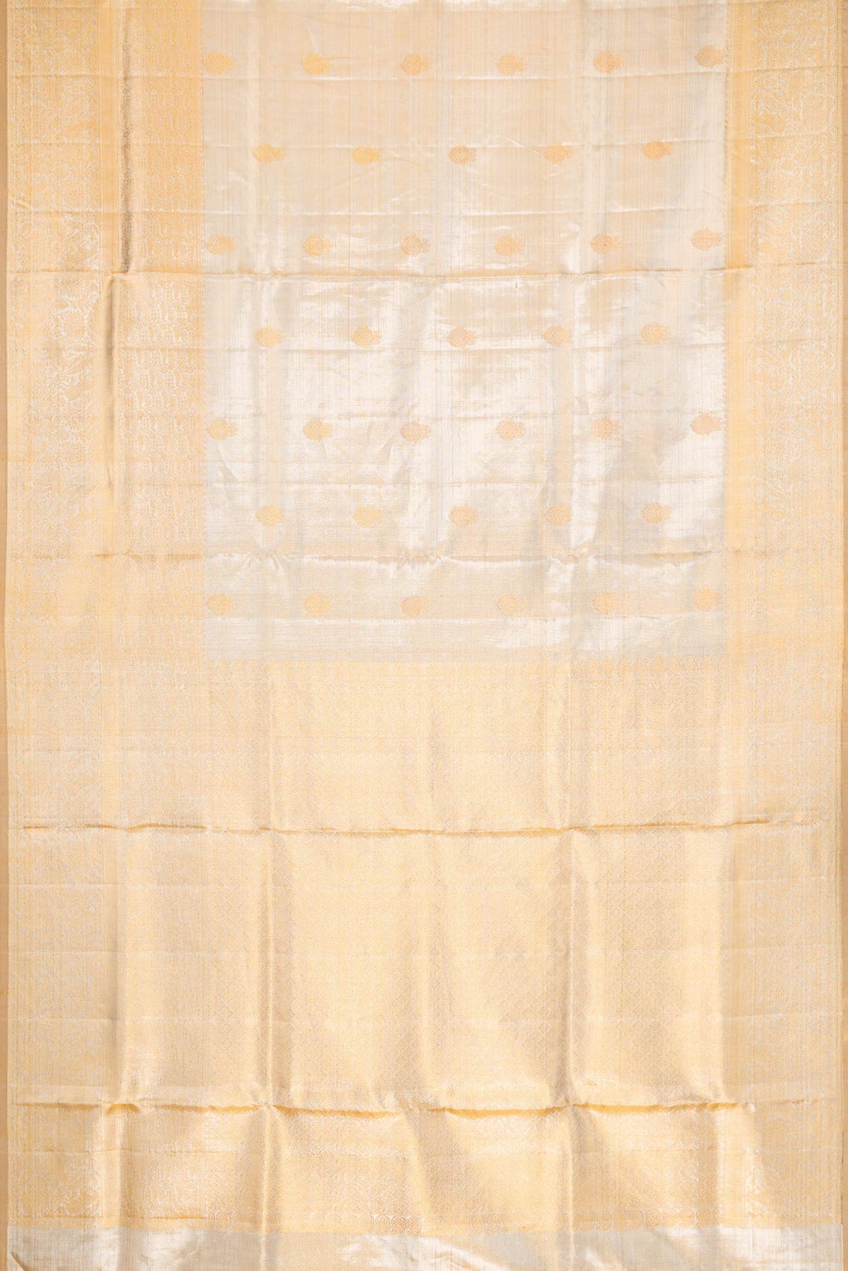Flat view of Sandal Dual Tone Kanchipuram Tissue Silk Saree with Zari Brocade on the body and Zari Border