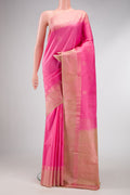 Pink Dual Tone Soft Silk Saree with Zari Butta on the body and Fancy Border.  displayed on a mannequin