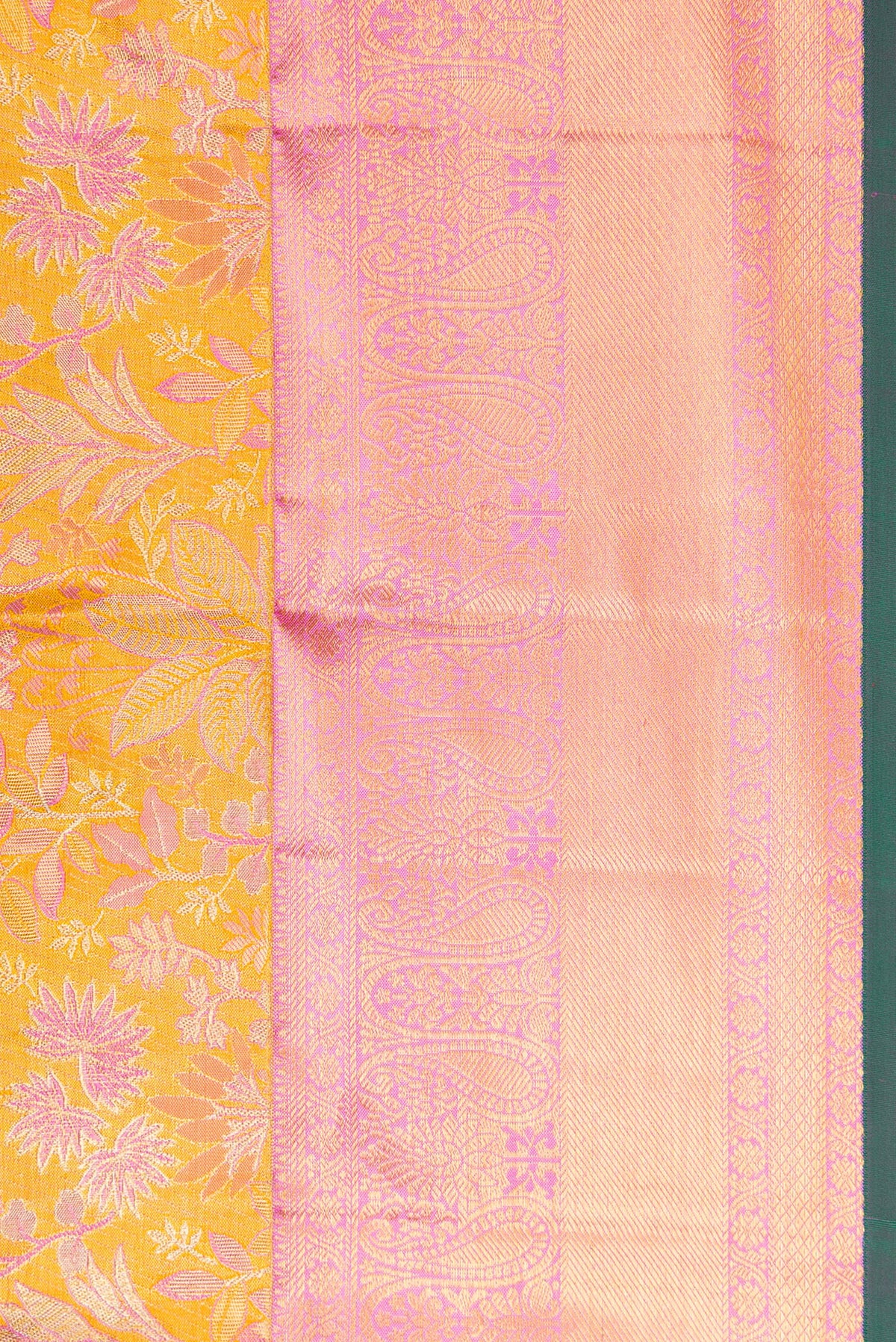 Border image of Gold Dual Tone Kanchipuram Tissue Silk Saree with Zari Brocade on the body and Zari Border. 