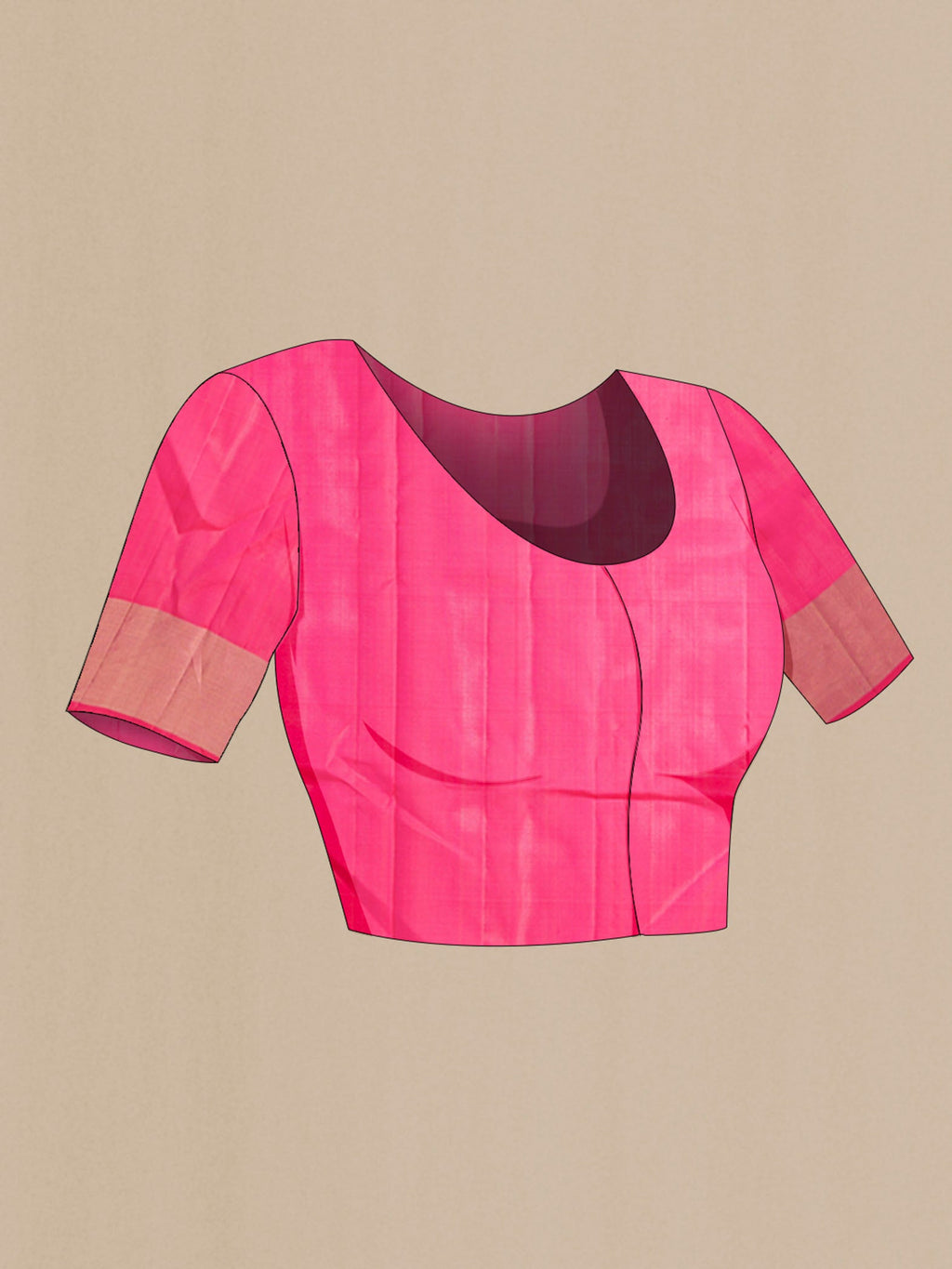 Close up image of the blouse of Pink Soft Silk Saree with Zari Butta on the body and Zari Border