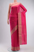 Pink Soft Silk Saree with Zari Butta on the body and Zari Border displayed on a mannequin