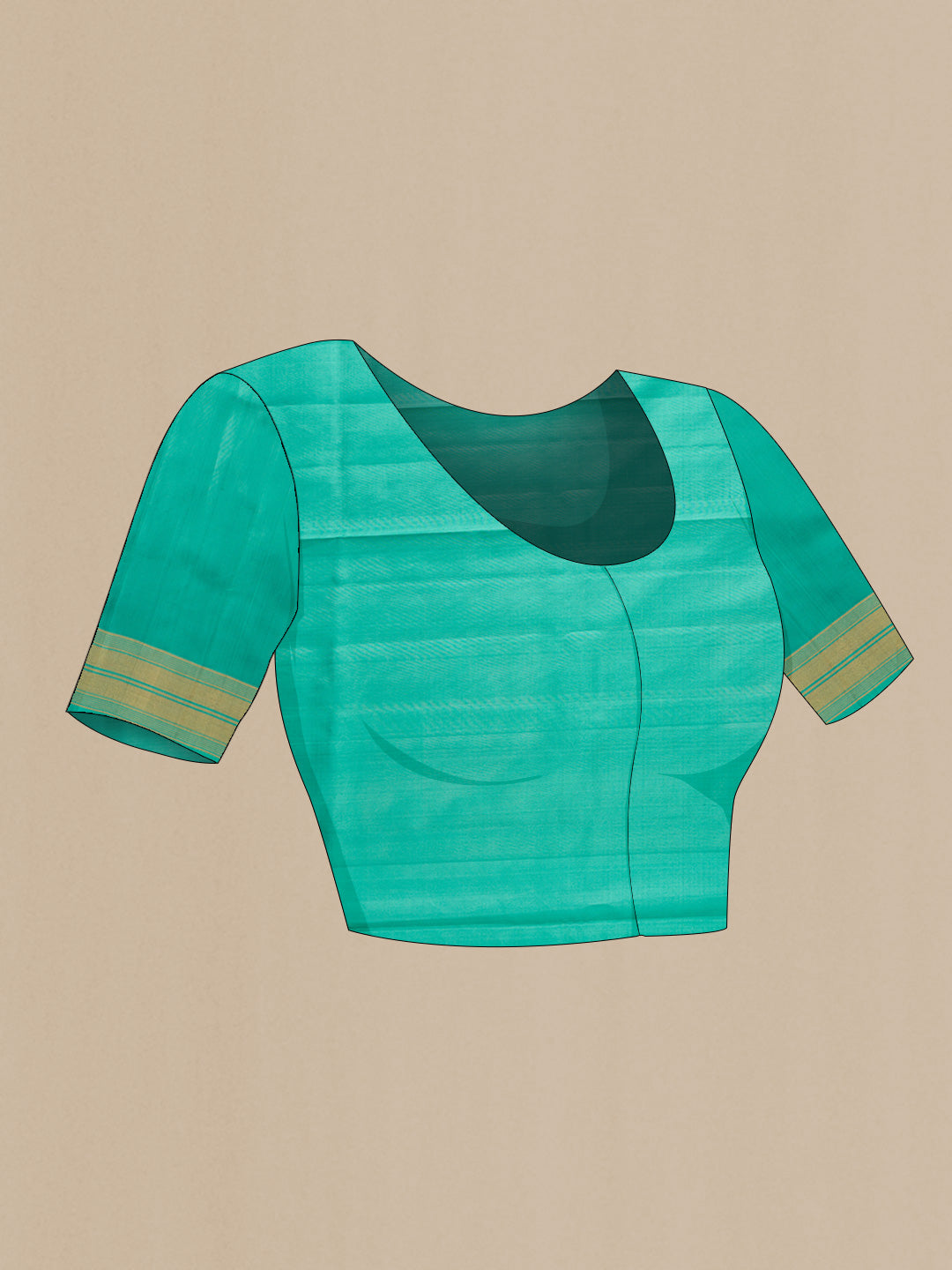 Close up image of the blouse of Green Dual Tone Soft Silk Saree with Zari Butta on the body and Zari Border