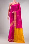 Pink Dual Tone Soft Silk Saree with Zari Butta on the body and Zari Border displayed on a mannequin
