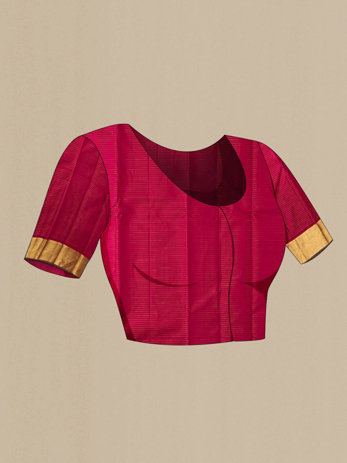 Close up image of the blouse of Maroon Kanchipuram Silk Saree with Checked design on the body and Zari Border