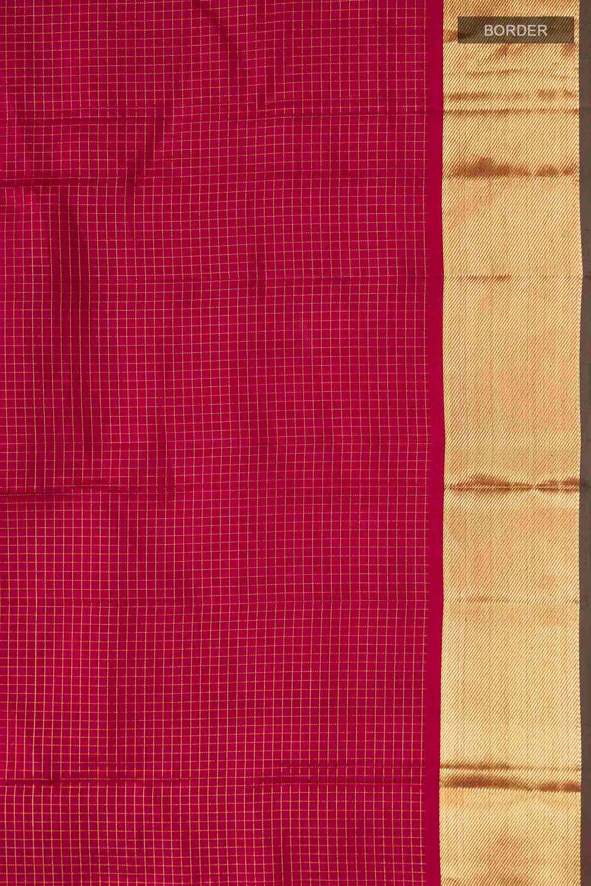 Border image of Maroon Kanchipuram Silk Saree with Checked design on the body and Zari Border