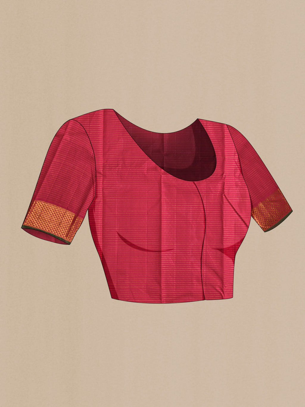 Close up image of the blouse of Maroon Kanchipuram Silk Saree with Checked design on the body and Zari Border
