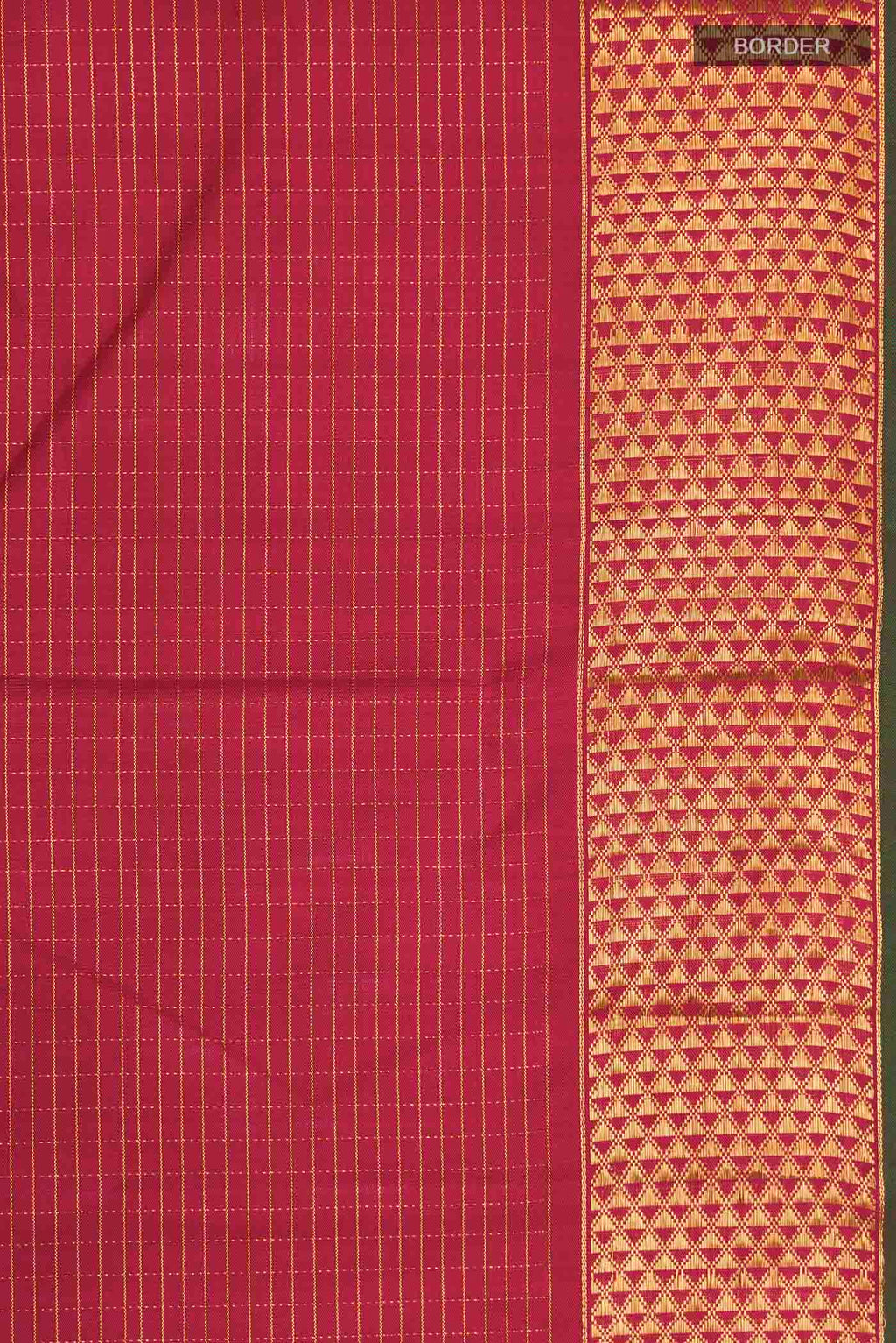 Border image of Maroon Kanchipuram Silk Saree with Checked design on the body and Zari Border
